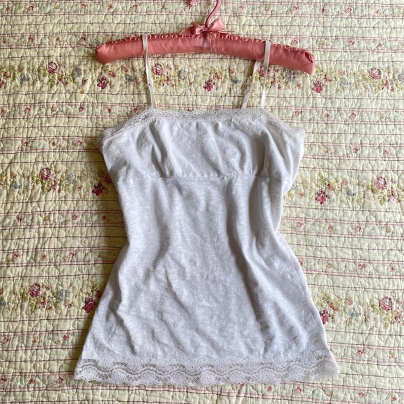 So Wear It Declare It Tops - Y2k White cotton lace trim cami